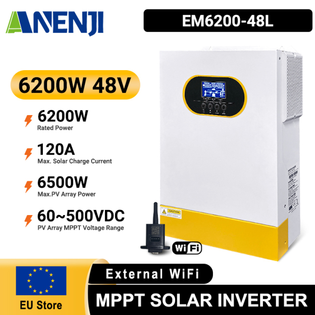 Anenji 6.2KW 48V Hybrid Solar Inverter On grid Off grid Inverter with External WiFi-ANENJI