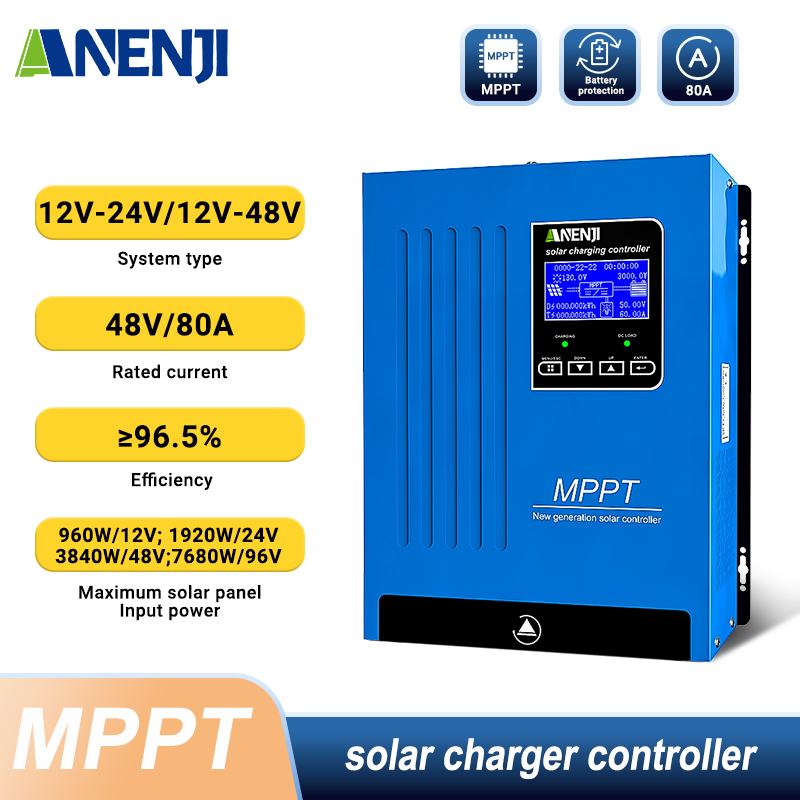 Anenji 80A MPPT Solar Charge Controlller 12V 24V 48V Auto Battery