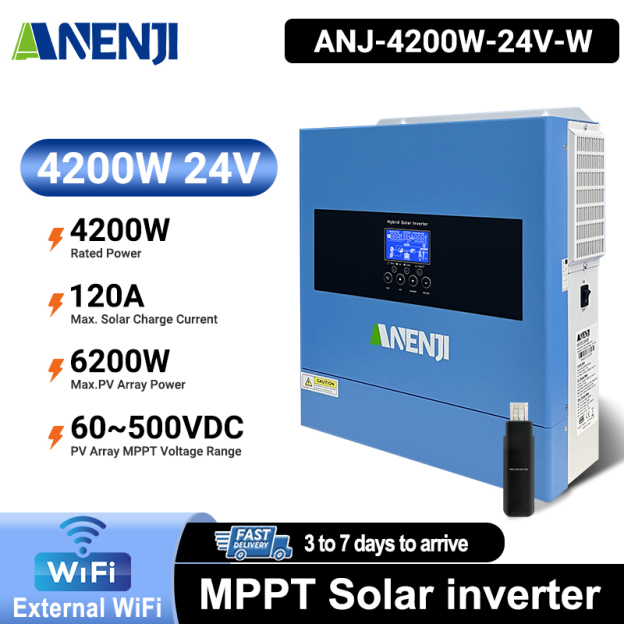 Anenji 4200W 24V Hybrid Solar Inverter On grid Off grid Inverter with WIFI 100A MPPT Dual Outputs