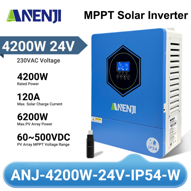 Anenji 4.2kW 24V Hybrid Solar Inverter Dual output With WiFi IP54