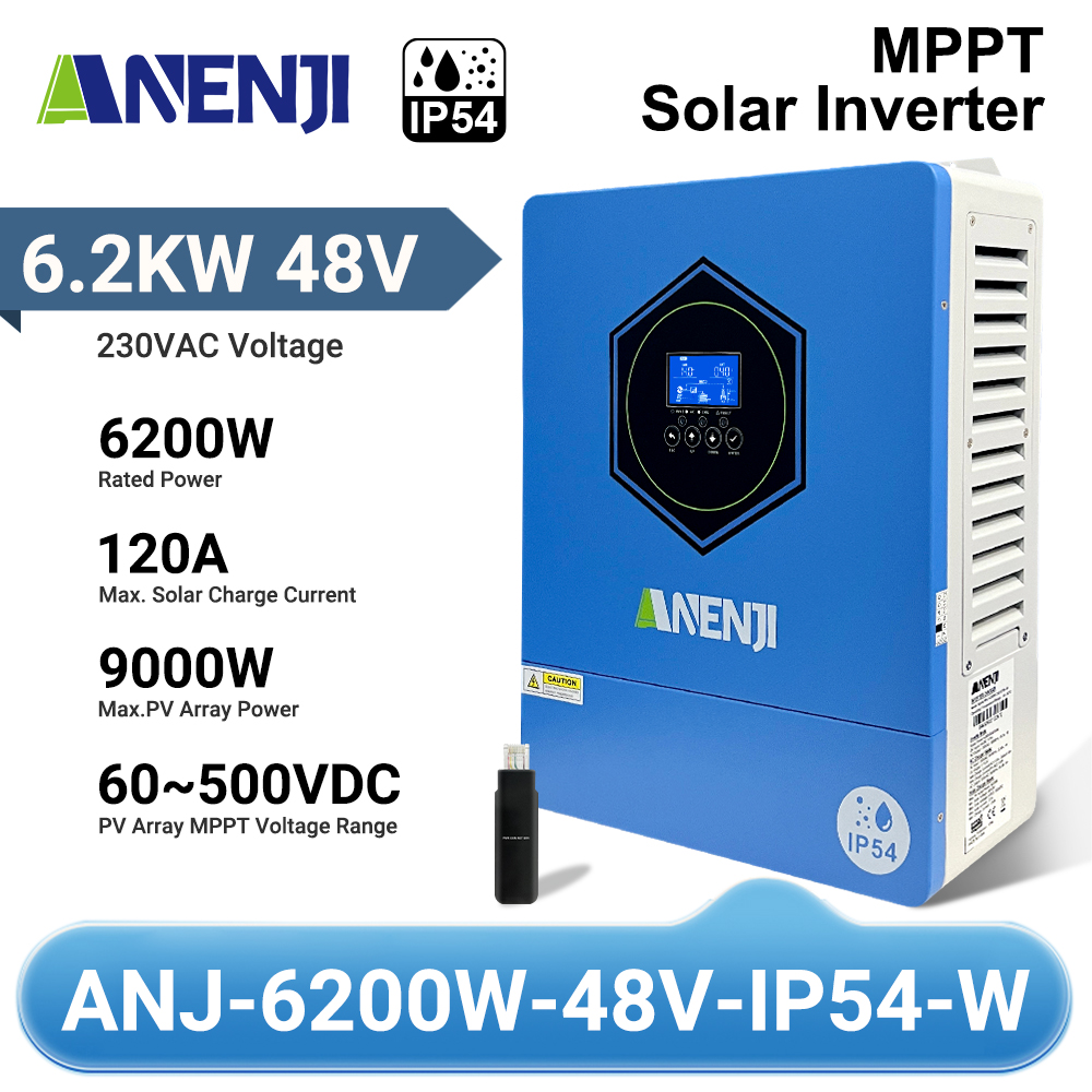 Anenji 6.2kW 24V Hybrid Solar Inverter Dual output With WiFi IP54