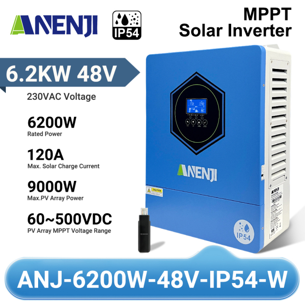Anenji 6.2kW 24V Hybrid Solar Inverter Dual output With WiFi IP54