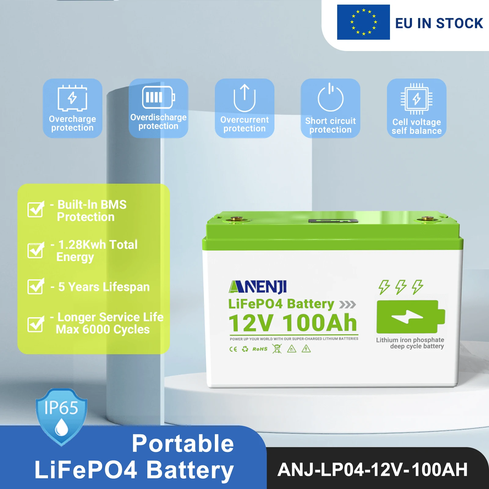 12V 100AH LiFePO4 Battery 1.28Kwh 6000+ deep cycles Built-in BMS