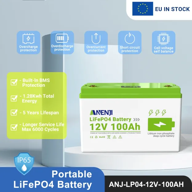 12V 100AH LiFePO4 Battery 1.28Kwh 6000+ deep cycles Built-in BMS