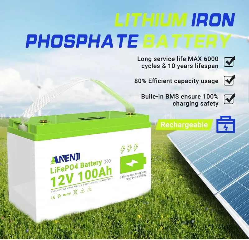Anenji 12V 100AH LiFePO4 Battery 1.28Kwh 6000+ deep cycles Built-in BMS-ANENJI