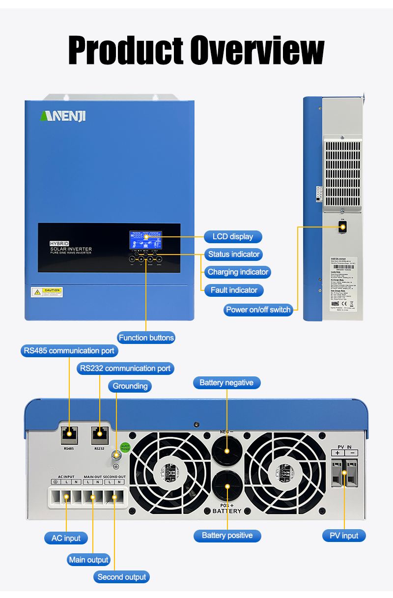 Anenji 6.2KW 48V Hybrid Solar Inverter On grid Off grid Inverter with WIFI