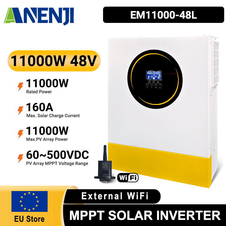 Anenji 11KW 48V Hybrid Solar Inverter Pure Sine Wave Off-Grid+On-Grid 2*MPPT External WiFi-ANENJI