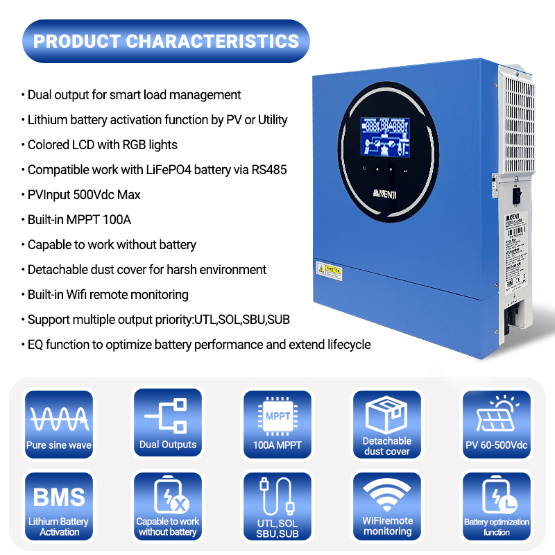4.2KW 24V Hybrid Solar Inverter On grid Off grid Inverter with WIFI 100A MPPT Dual Outputs
