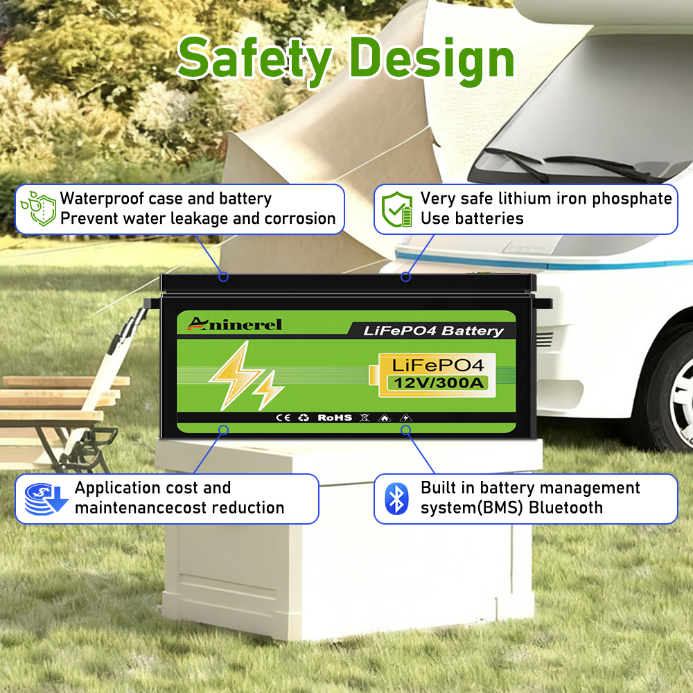 Aninerel LiFePO4 Battery 12.8V 304Ah 3.84Kwh 6000+ Cycles Bluetooth 12V 300Ah Home Solar RV Golf Cart Lithium Battery