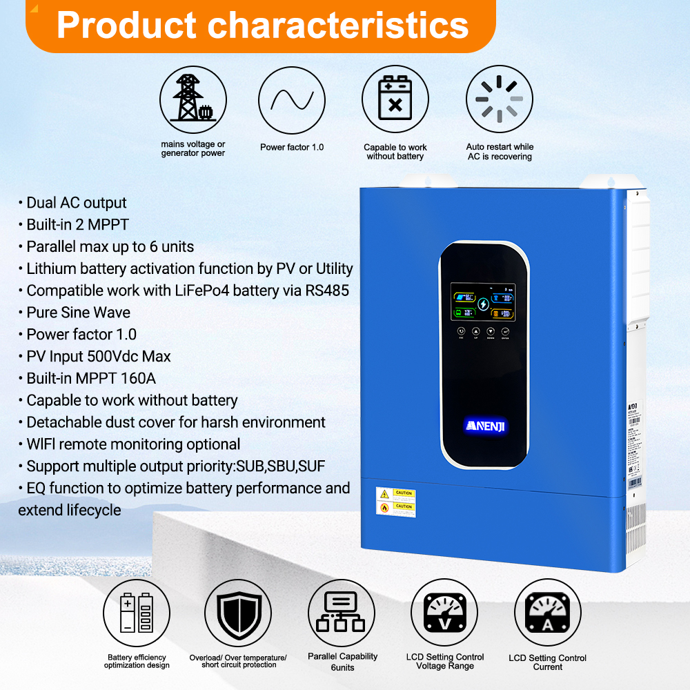 Anenji 33KW 48V Hybrid Inverter/Parallel 3-Phase Inverter On grid Off grid with WIFI