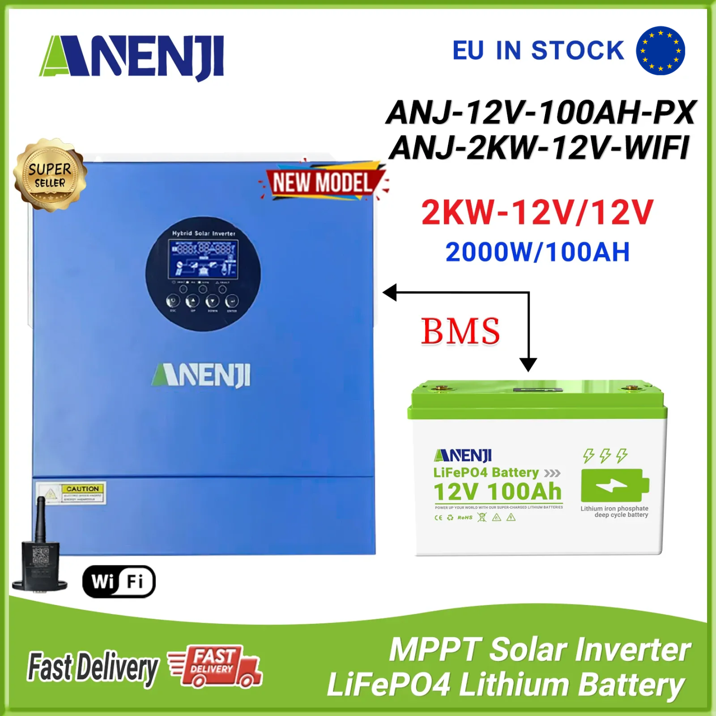 2KW 12V hybrid Solar Inverter MPPT Pure sine wave Off grid inverter with WIFI