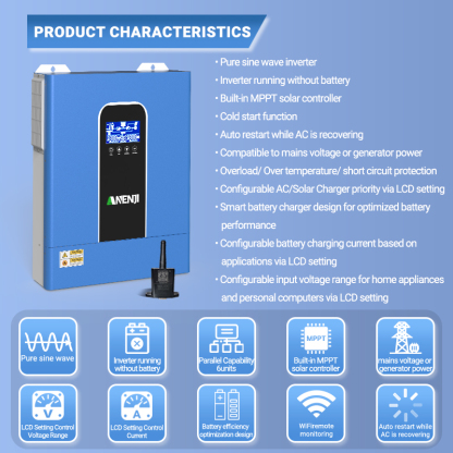 11KW 48V Hybrid Solar Inverter Pure Sine Wave Off-Grid+On-Grid 2*MPPT with WIFI Parallel Function for 6 unit Max