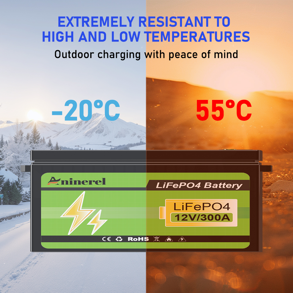 Aninerel LiFePO4 Battery 12.8V 304Ah 3.84Kwh 6000+ Cycles Bluetooth 12V 300Ah Home Solar RV Golf Cart Lithium Battery