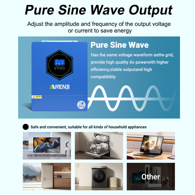 Anenji 4.2kW 24V Hybrid Solar Inverter Dual output With WiFi IP54