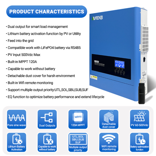 Anenji 6.2KW 48V Hybrid Solar Inverter On grid Off grid Inverter with WIFI