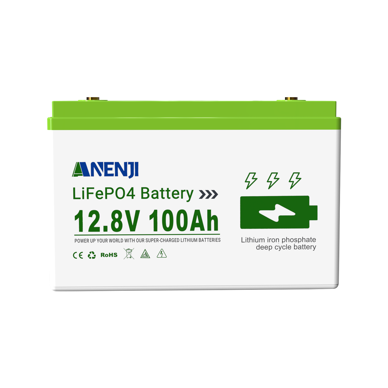 Anenji 12.8V 100AH LiFePO4 Battery 1.28Kwh 6000+ deep cycles Built-in BMS