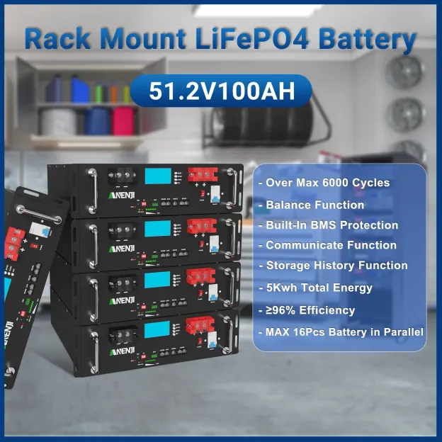 ANENJI 51.2V 100Ah Rack-mounted LiFePO4 Battery 6000+ Cycles Built in BMS 5KWH Support Parallel for Solar System-ANENJI
