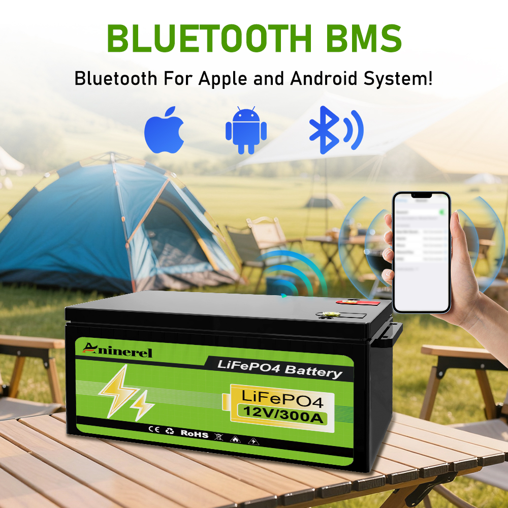 Aninerel LiFePO4 Battery 12.8V 304Ah 3.84Kwh 6000+ Cycles Bluetooth 12V 300Ah Home Solar RV Golf Cart Lithium Battery