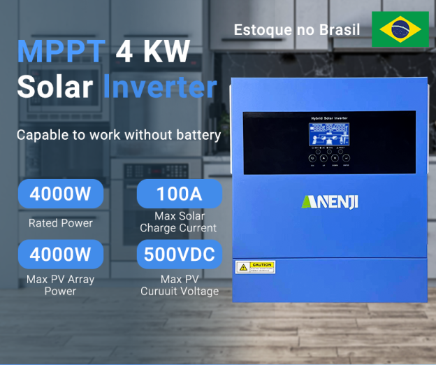 [Estoque no Brasil] ANENJI Inversor Solar Híbrido MPPT de 4KW e 24V de Onda Senoidal Pura Off-Grid