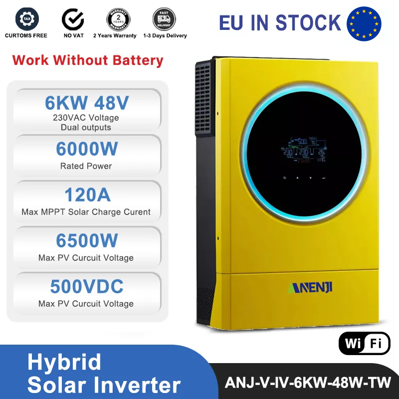 Anenji 6KW 48V Hybrid Grid Tie Solar Inverter Dual Outputs Built-in ...