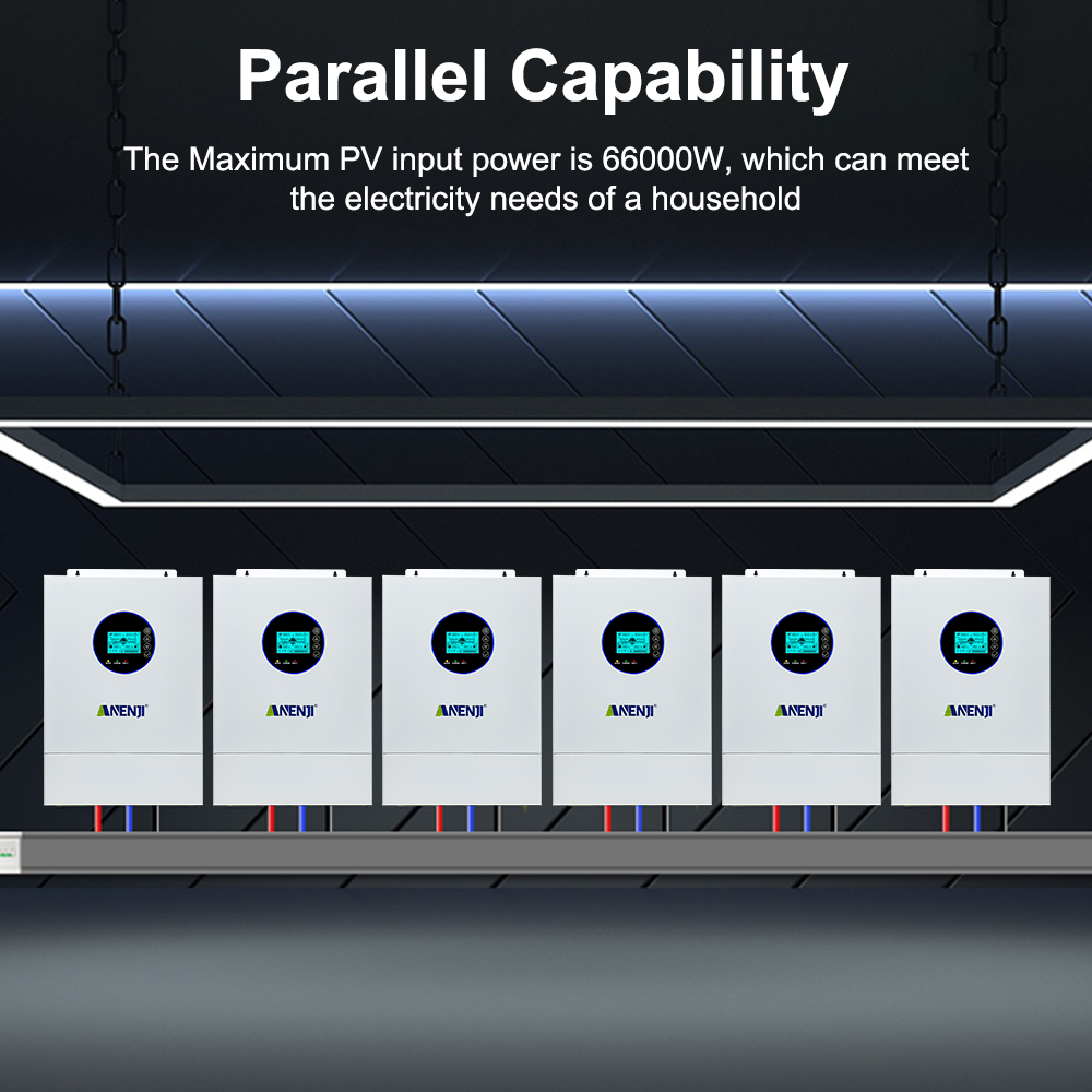 Anenji 12KW 48V Hybrid Solar Inverter Split Phase 120V/240V Dual MPPT Charger Parallel 6 units