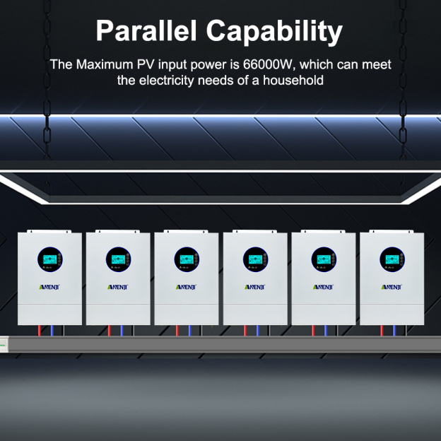 Anenji 12KW 48V Hybrid Solar Inverter Split Phase 120V/240V Dual MPPT Charger Parallel 6 units