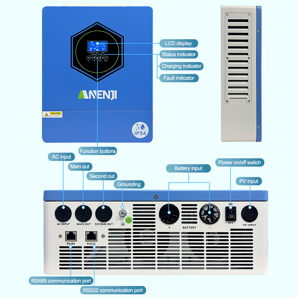 Anenji 4.2kW 24V Hybrid Solar Inverter Dual output With WiFi IP54