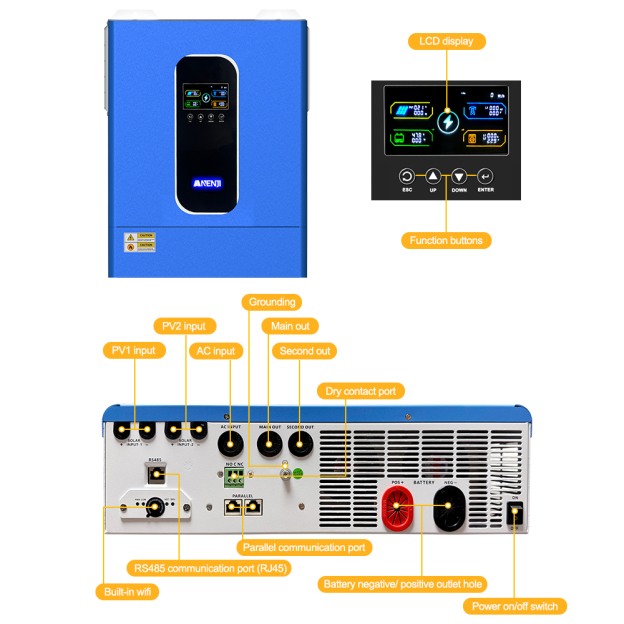 Anenji 33KW 48V Hybrid Inverter/Parallel 3-Phase Inverter On grid Off grid with WIFI
