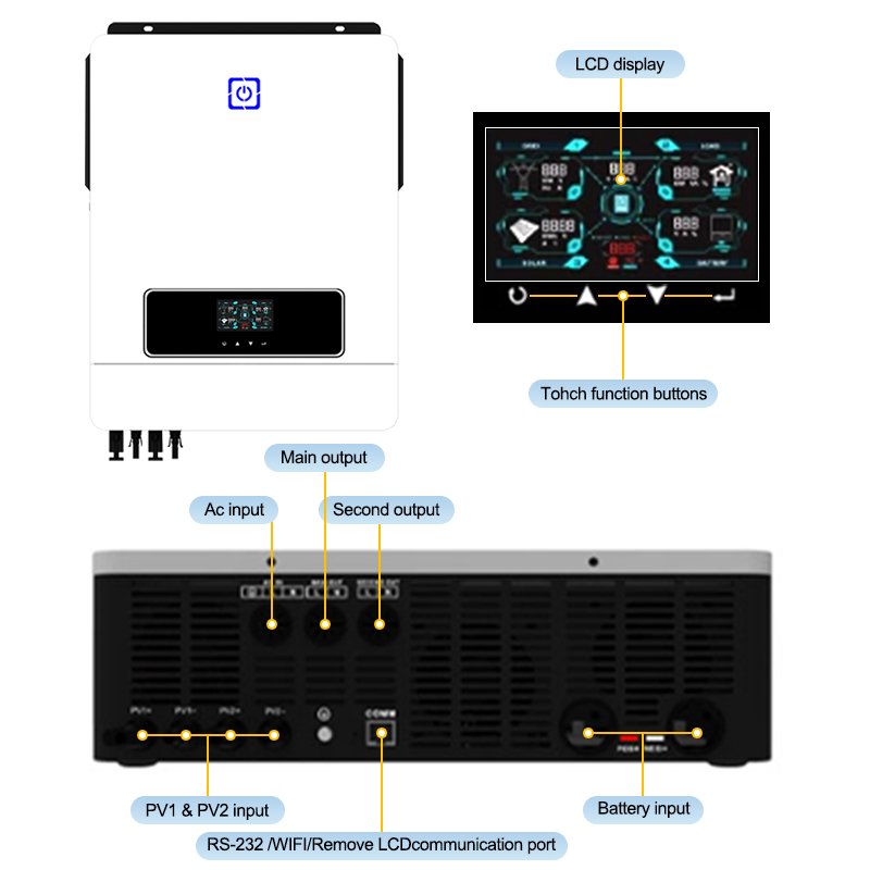 Anenji 10.2KW 48V Hybrid Solar Inverter Pure Sine Wave Off-Grid+On-Grid 2*MPPT with WIFI