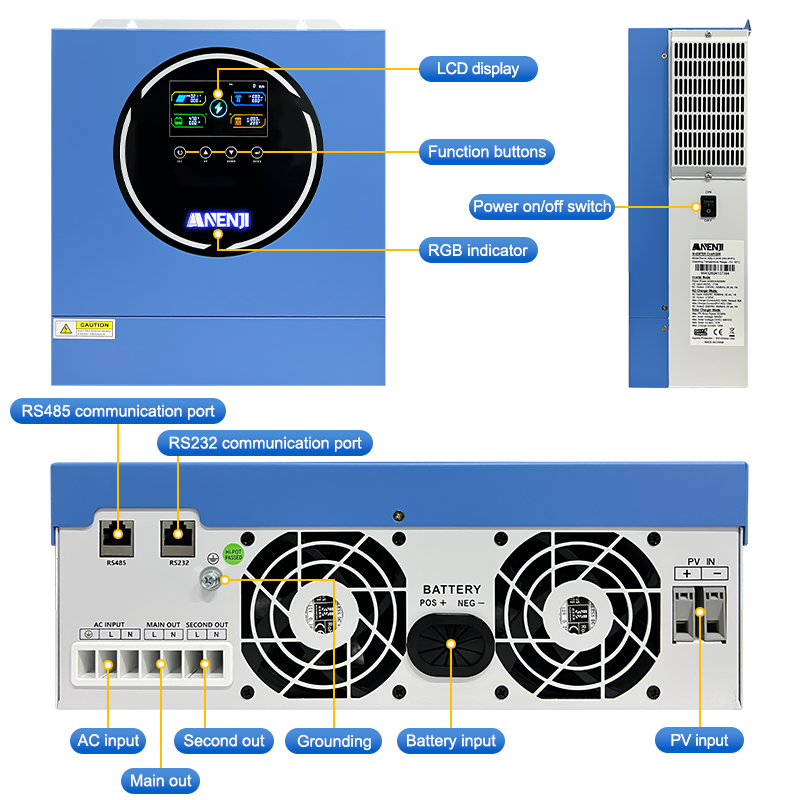 Anenji 4.2KW 24V Hybrid Solar Inverter On grid Off grid Inverter with WIFI 100A MPPT Dual Outputs