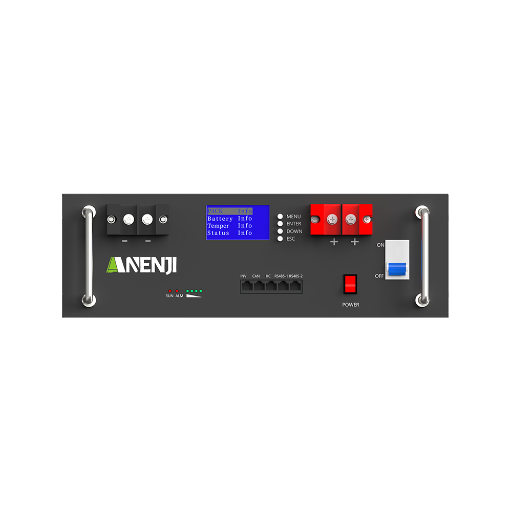 Anenji 51.2V 100Ah Rack-mounted LiFePO4 Battery 6000+ Cycles Built in BMS 5KWH Support Parallel for Solar System