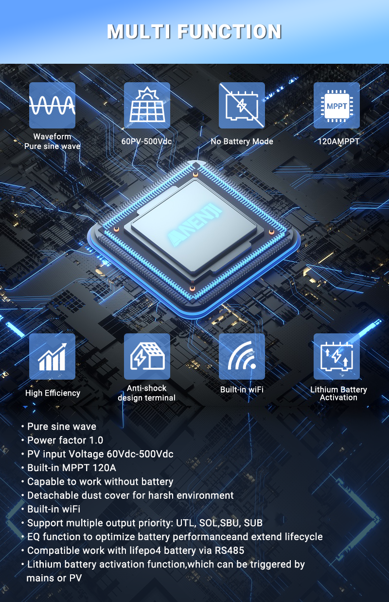 Anenji 6.2KW 48V Hybrid Solar Inverter On grid Off grid Inverter with WIFI-ANENJI