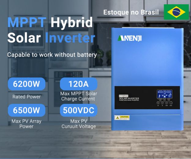 [Estoque no Brasil] ANENJI Inversor Solar Híbrido MPPT de 6.2KW e 48V de Onda Senoidal Pura Off-Grid