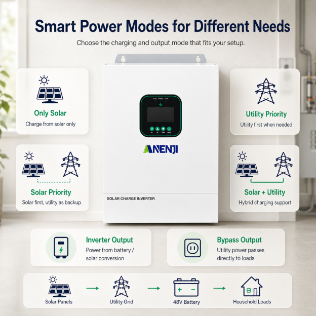 Anenji 3.6KW 48V 120V All in One Solar Charge Inverter with WiFi CT Optional Parallel Function