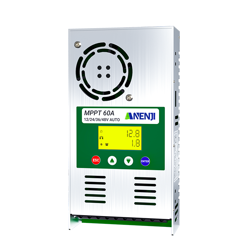 ANENJI, MPPT charge controller 60A, supports 12V 24V 24V 36V 48V, auto voltage detection, battery overcharge protection, plug-in, 180 Voc input, LCD display