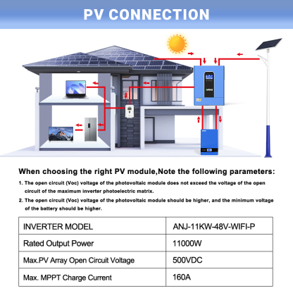 11KW 48V Hybrid Solar Inverter Pure Sine Wave Off-Grid+On-Grid 2*MPPT with WIFI Parallel Function for 6 unit Max