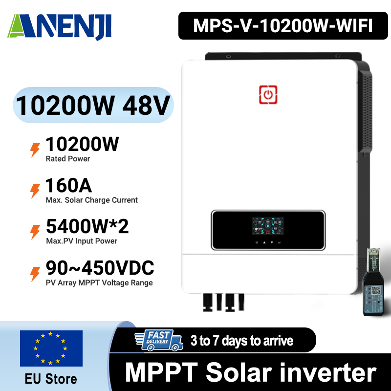 Anenji 10.2KW 48V Hybrid Solar Inverter Pure Sine Wave Off-Grid+On-Grid 2*MPPT with WIFI