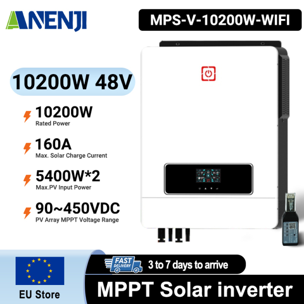 Anenji 10.2KW 48V Hybrid Solar Inverter Pure Sine Wave Off-Grid+On-Grid 2*MPPT with WIFI