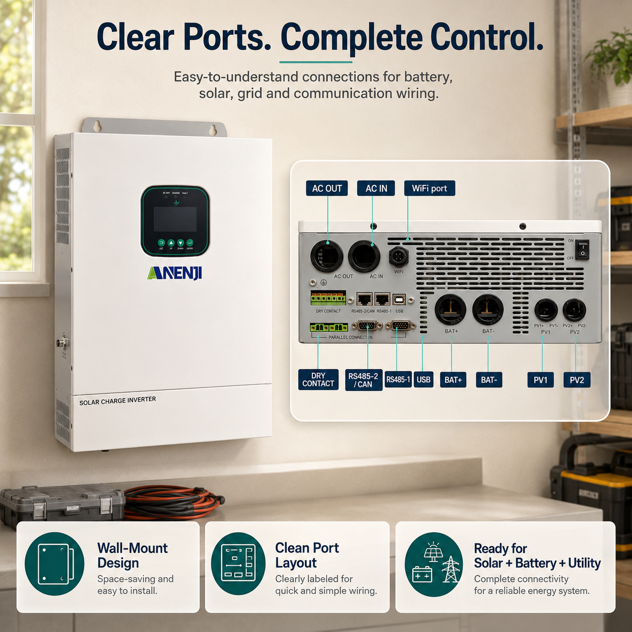 Anenji 3.6KW 48V 120V All in One Solar Charge Inverter with WiFi CT Optional Parallel Function