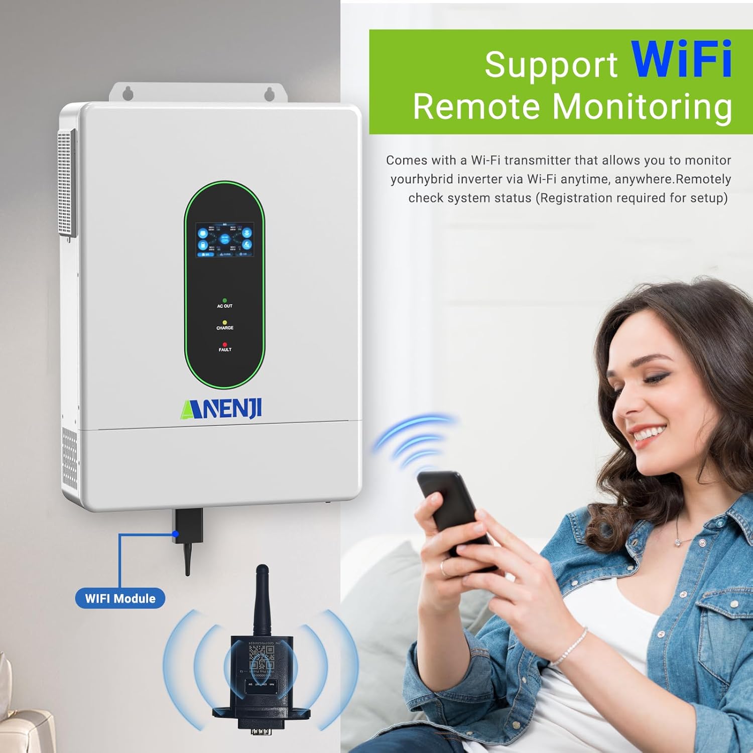 Anenji 12KW 48V Hybrid split-phase Solar Charge Inverter with WiFi
