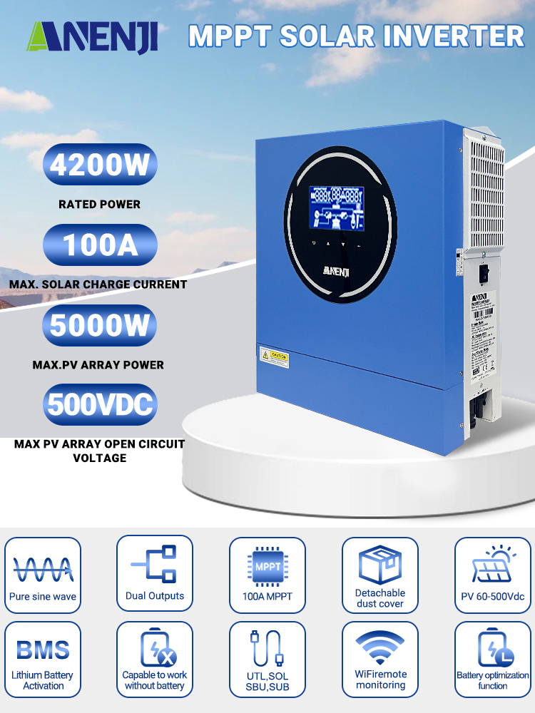 4.2KW 24V Hybrid Solar Inverter On grid Off grid Inverter with WIFI 100A MPPT Dual Outputs