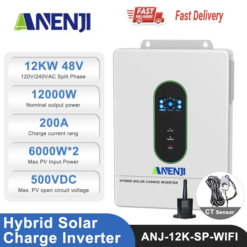 12KW 48V Hybrid split-phase Solar Charge Inverter with WiFi CT Optional Parallel Function
