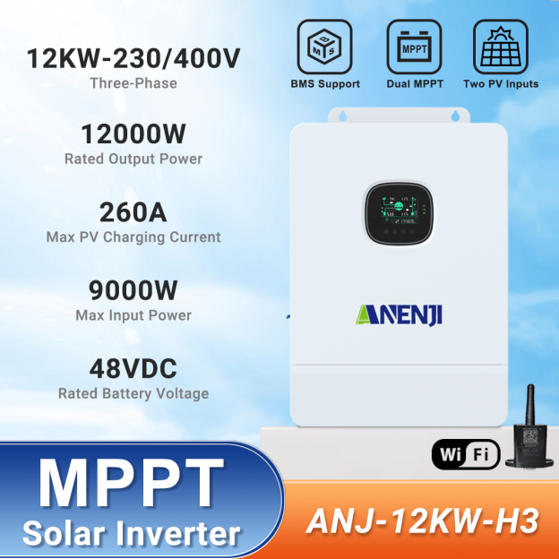 ANENJI 12KW 48V 2*MPPT 3-Phase Solar Inverter Off-Grid -ANENJI