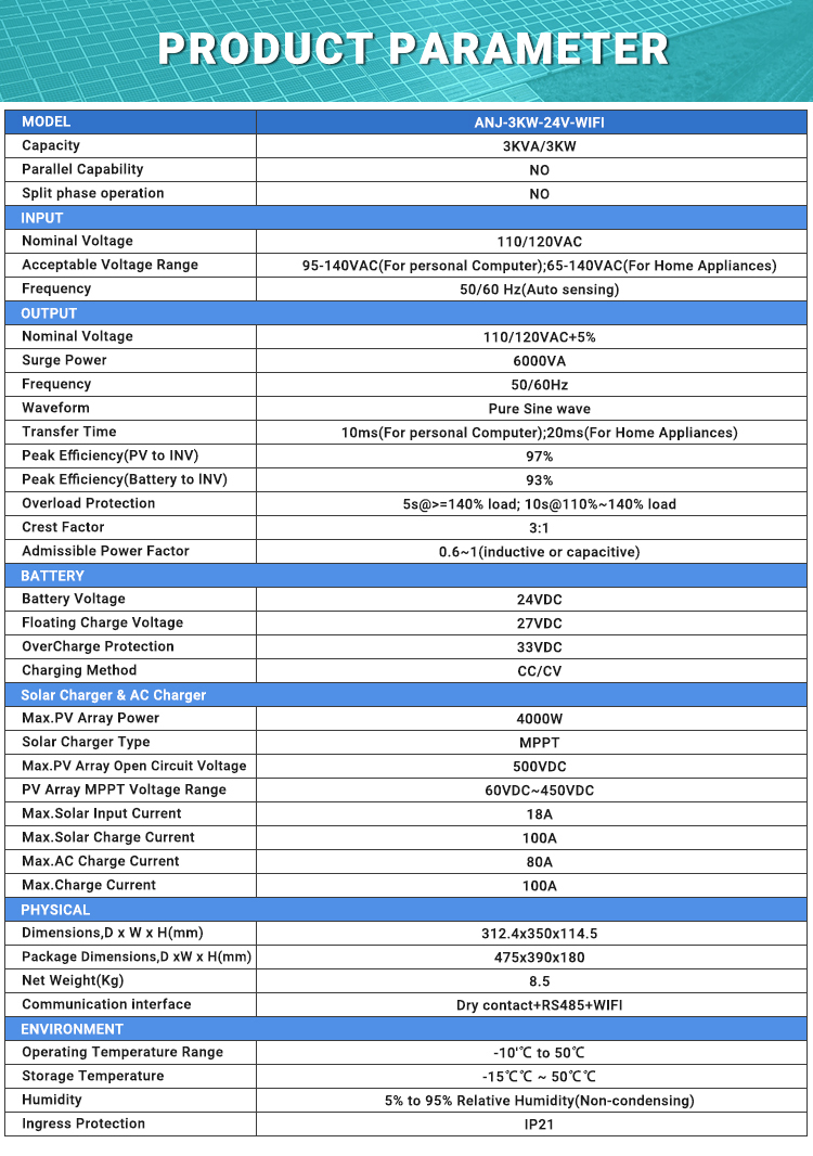 3KW 24V Hybrid Solar Inverter On grid Off grid Inverter with WIFI