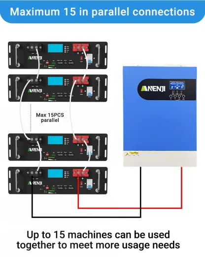 ANENJI 51.2V 100Ah Rack-mounted LiFePO4 Battery 6000+ Cycles Built in BMS 5KWH Support Parallel for Solar System