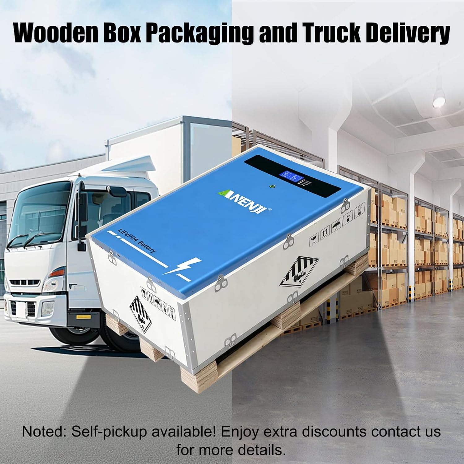 Anenji  51.2V 300AH LiFePO4 Battery 16 kWh Built-in BMS Built-in Bluetooth