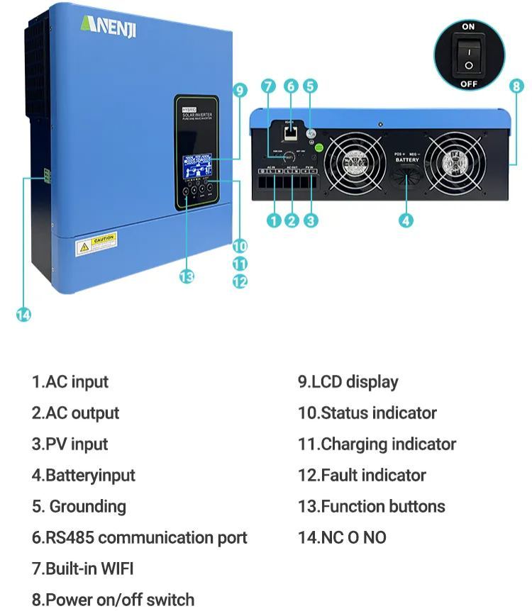 Anenji 3KW 24V Hybrid Solar Inverter On grid Off grid Inverter with WIFI-ANENJI