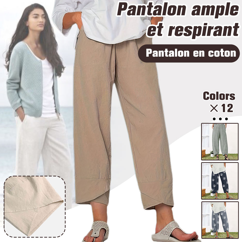 Menermode Pantaloni casual da donna a gamba larga in cotone e lino