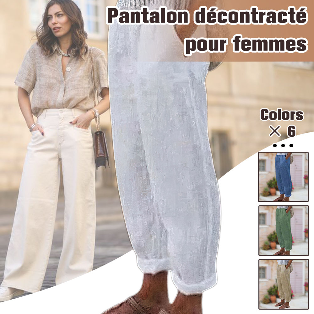 Menermode Été nouveau pantalon décontracté en lin de coton lâche de couleur unie