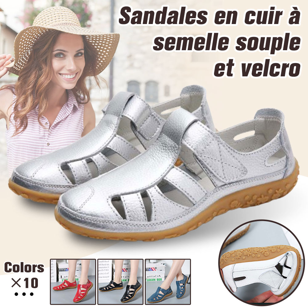 Menermode Sandales en cuir Velcro respirant pour femmes